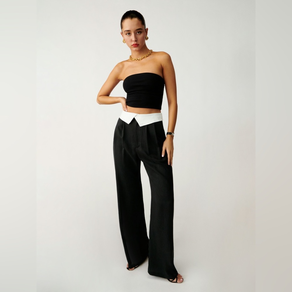 Reformation | Stevie Fold-over Black Trouser, Size 0P